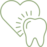 Stress-free tooth treatment icon with heart symbol for comfortable dental care.