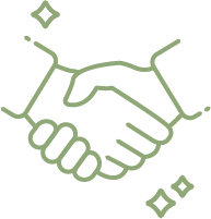 Handshake icon representing a warm welcome and trusted dental care partnership.